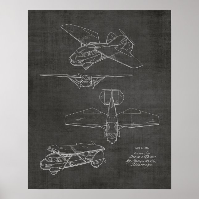 1949 Flying Car Airplane Patent Art Zeichnend Prin Poster (Vorne)