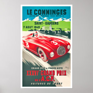 1949 Le Comminges Grand Prix Vintage Rennen Poster