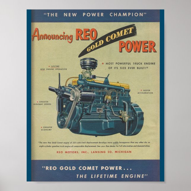 1949 REO Gold Comet Truck Motor MOTOR Ad Poster (Vorne)