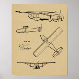1949 Rücken Prop Flugzeug Patent Art Zeichnend Dru Poster