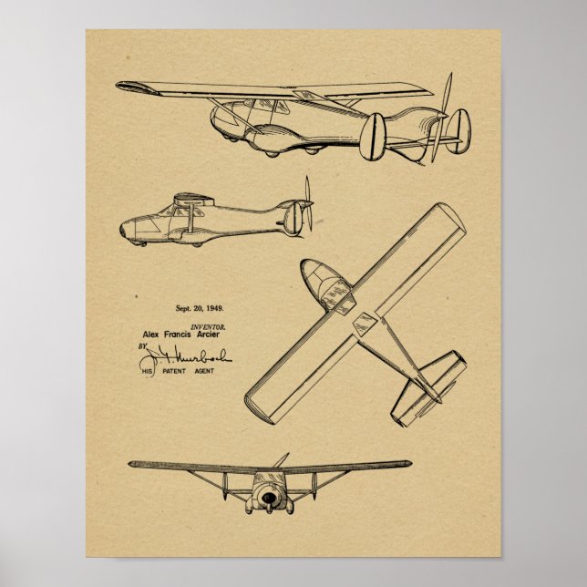 1949 Rücken Prop Flugzeug Patent Art Zeichnend Dru Poster (Vorne)