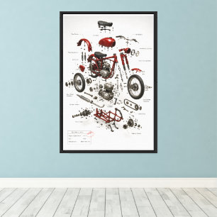 1949 Vintage-Motorrad Technische Explosionsdarstel Leinwanddruck