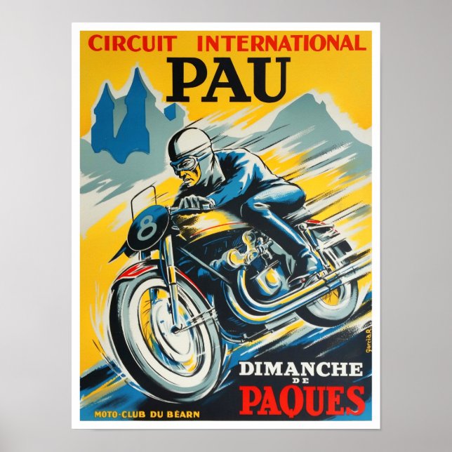 1949 Vintages Motorrad-Rennen in Pau Poster (Vorne)