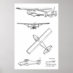 1949 Zeichnung einer hintenliegenden Propellerflug Poster