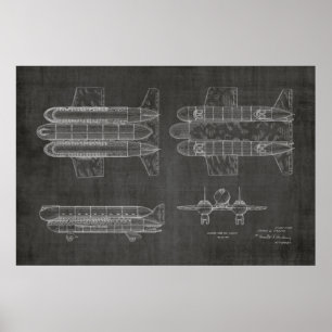 1950 Airship Airplane Patent Art Drawing Print Poster