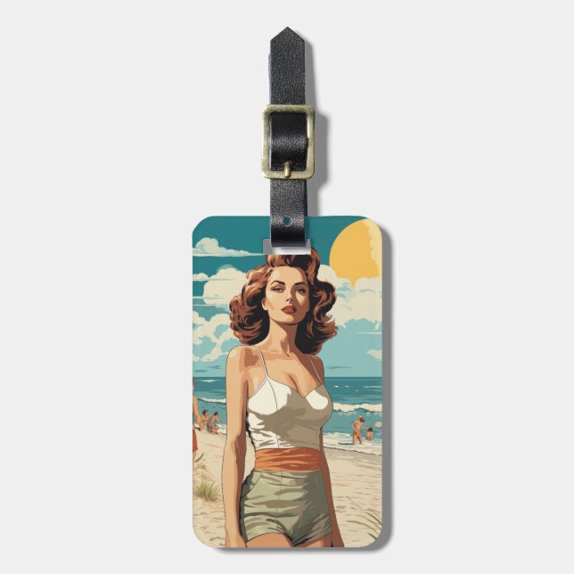 1950 Beach Girl Gepäckanhänger (Vorderseite vertikal)