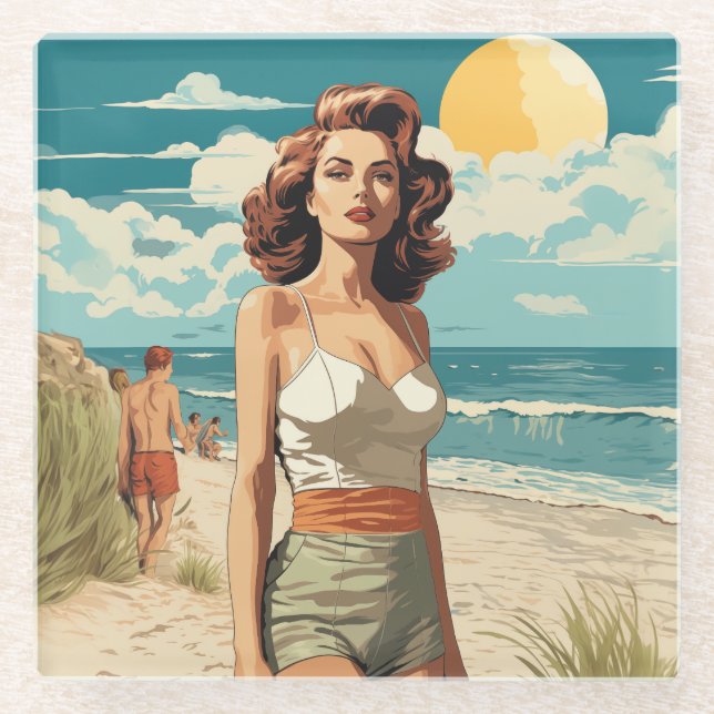 1950 Beach Girl Glasuntersetzer (Vorderseite)