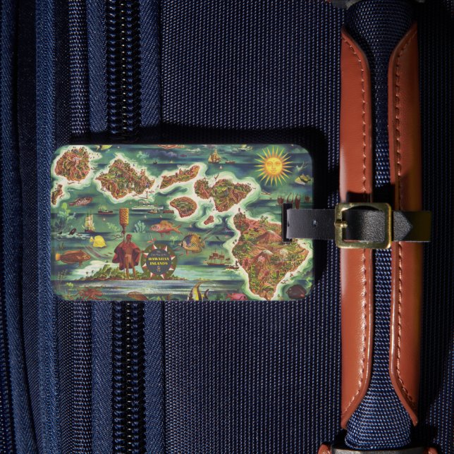 1950 Dole Map of Hawaii Joseph Feher Oil Paint Lug Gepäckanhänger (Vorderseite Insitu 4)