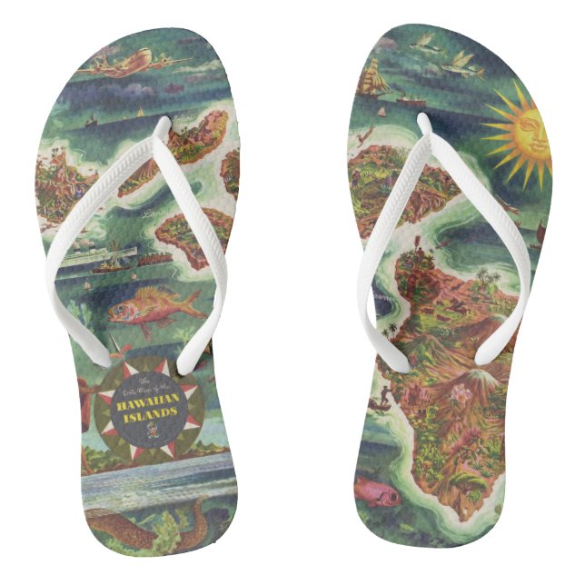 1950 Dole Map von Hawaii Joseph Feher Oil Paint Flip Flops (Fußbett)