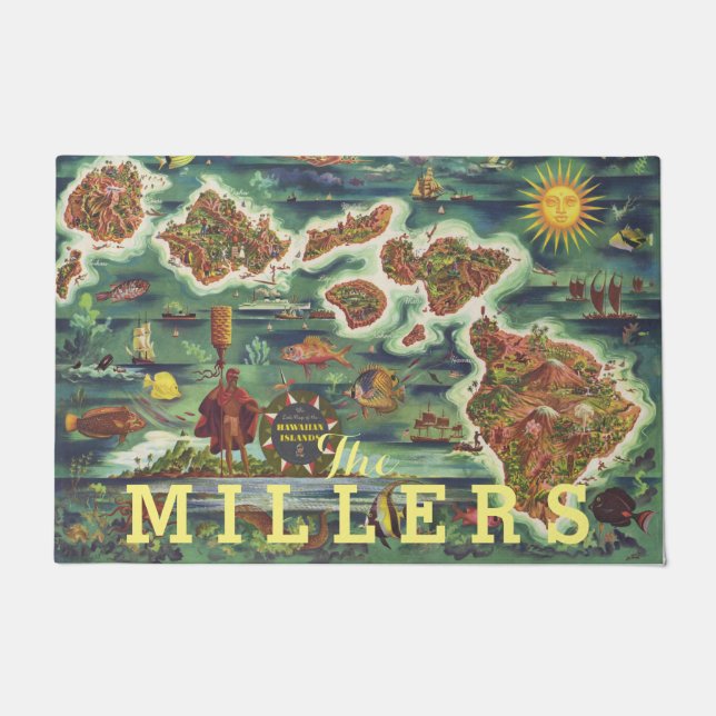 1950 Dole Map von Hawaii Joseph Feher Oil Paint Fußmatte (Vorderseite)