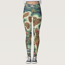 1950 Dole Map von Hawaii Joseph Feher Oil Paint Leggings