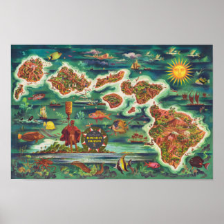 1950 Dole Map von Hawaii Joseph Feher Oil Paint Poster