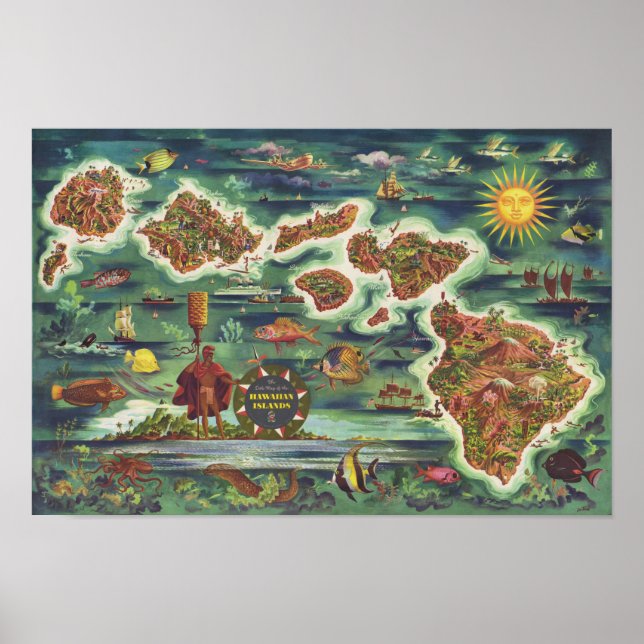 1950 Dole Map von Hawaii Joseph Feher Oil Paint Poster (Vorne)