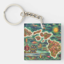 1950 Dole Map von Hawaii Joseph Feher Oil Paint Schlüsselanhänger