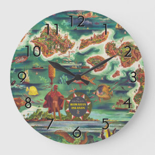 1950 Einfache Karte von Hawaii Joseph Feher Dark Große Wanduhr