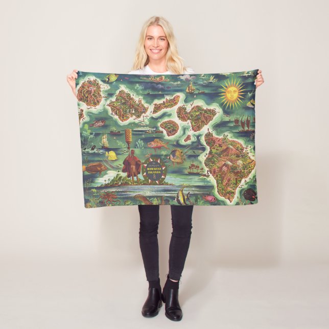 1950 Einfache Karte von Hawaii Joseph Feher Fleecedecke (Beispiel)