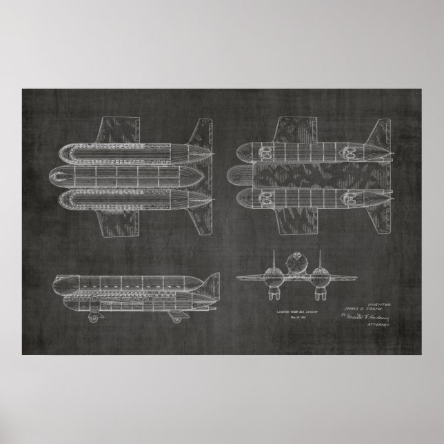1950 Flugzeugpatentkunst Zeichnend Print Poster (Vorne)