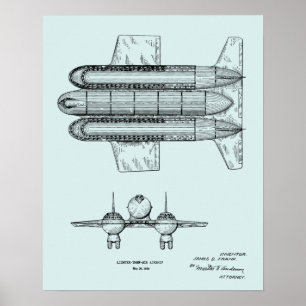 1950 Flugzeugpatentkunst Zeichnend Print Poster