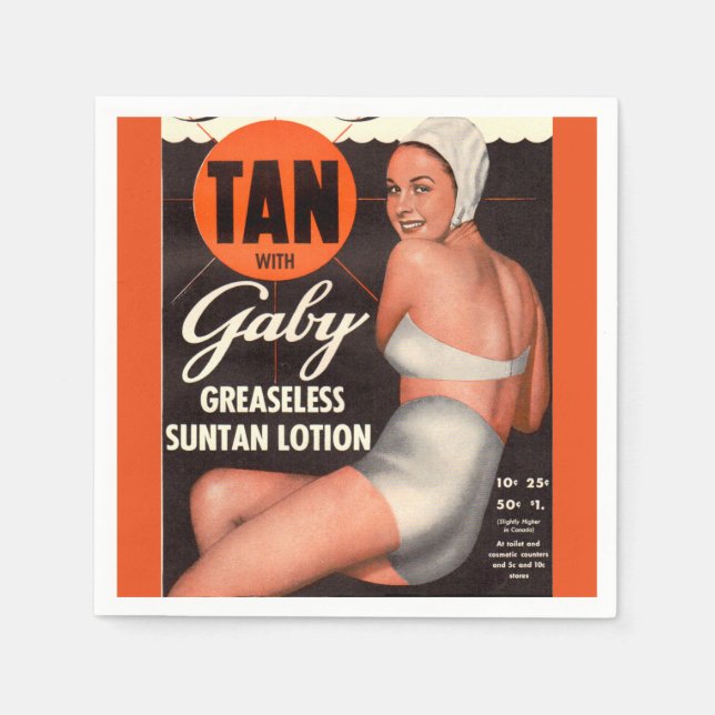 1950 Gaby Suntan Lotion ad Serviette (Vorderseite)