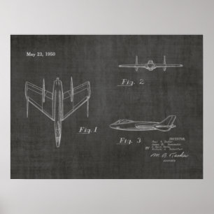 1950 Jet Airplane Patent Art Drawing Print Poster