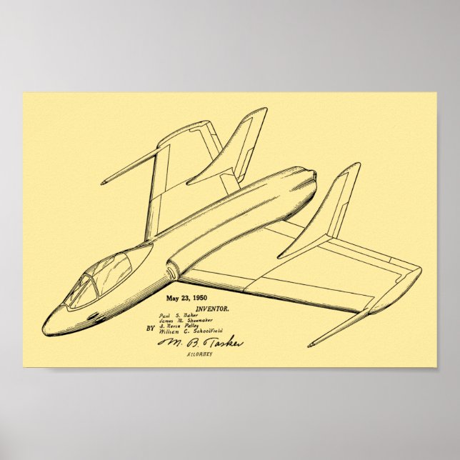 1950 Jet Flugzeug Patent Art Zeichnend Print Poster (Vorne)