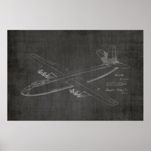 1950 Jet Flugzeug Patent Art Zeichnend Print Poster