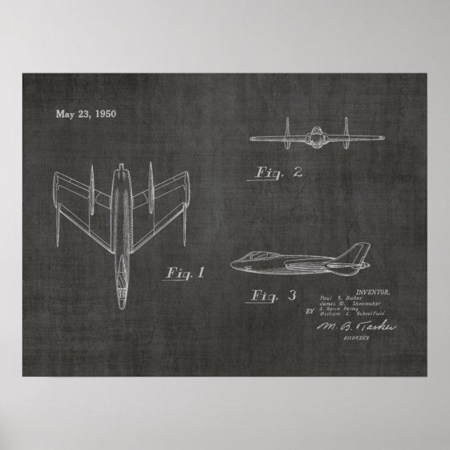 1950 Jet Flugzeug Patent Art Zeichnend Print Poster (Vorne)