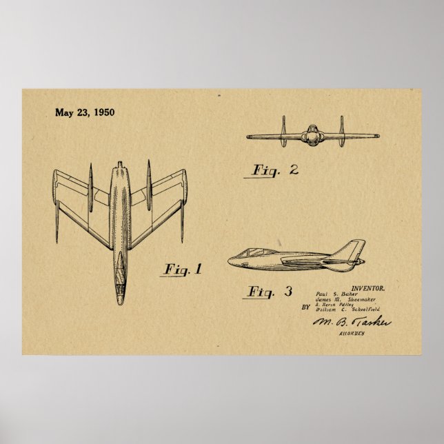 1950 Jet-Flugzeug-Patent Zeichnend Kunstdruck Poster (Vorne)