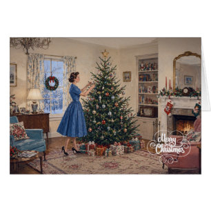 1950 Lady beim Schmücken des Weihnachtsbaums