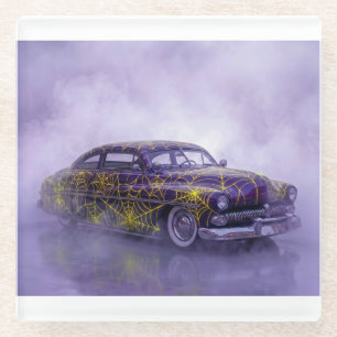 1950 Lila Mercury mit Spinnennetz Glasuntersetzer
