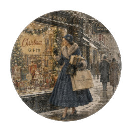 1950 macht eine Frau ihre Weihnachtseinkäufe Schneidebrett
