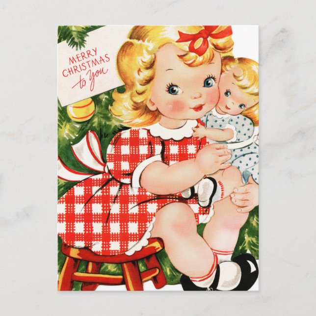 1950 Mädchen mit Puppe Postkarte (Vorderseite)