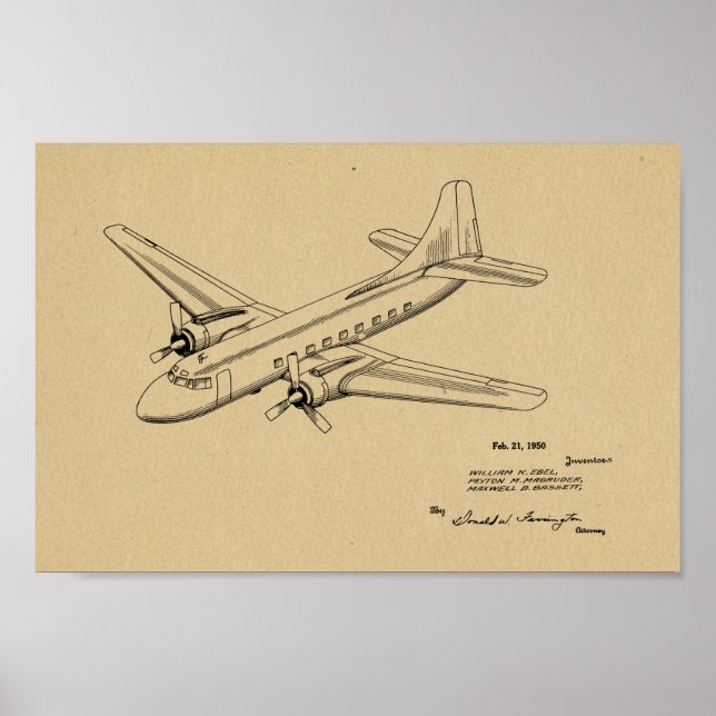 1950 Passagierflugzeug-Patent Art Zeichnend Druck Poster (Vorne)