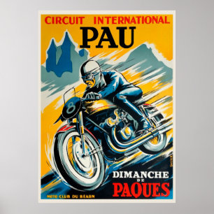 1950 Pau Grand Prix Motorrad Race Poster