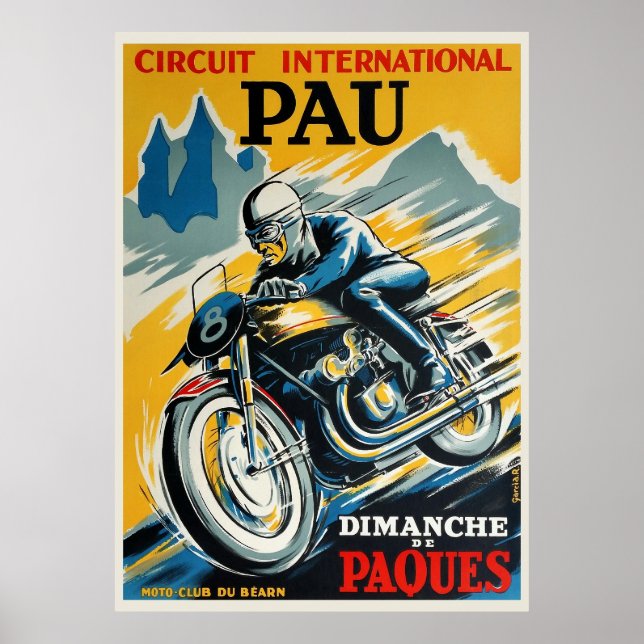 1950 Pau Grand Prix Motorrad Race Poster (Vorne)