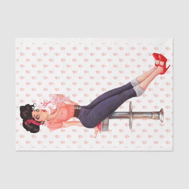 1950 Rockabilly Pinup Milkshake Maven Decoupage Seidenpapier (Vorderseite)