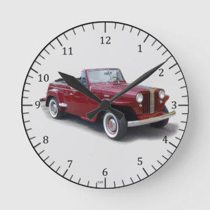 1950 Uhr roter Jeepster oben an der Wand