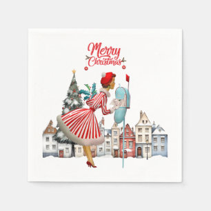 1950 Vintage-Dame beim Posten von Weihnachtsgrüßen Serviette