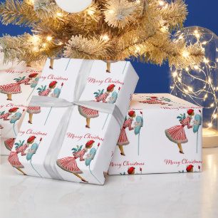 1950 Vintage Dame, die Weihnachtsbriefe prüft Geschenkpapier