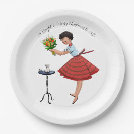 1950 Vintage Dame mit Blume Pappteller