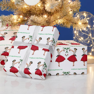 1950 Vintage Dame schmückt Weihnachtsbaum Geschenkpapier