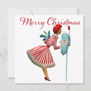 1950 Vintage Dame überprüft Weihnachtspost Karte