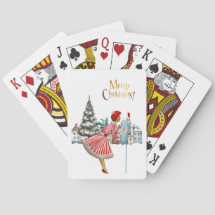 1950 Vintage Dame verschickt Weihnachtsgrüße Spielkarten