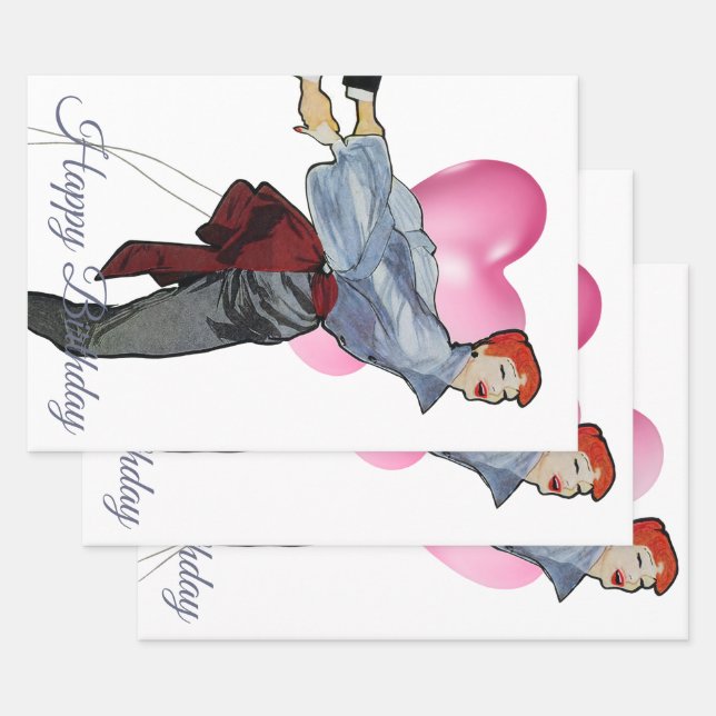 1950 Vintage Frau in Graublut Geschenkpapier Set (Set)