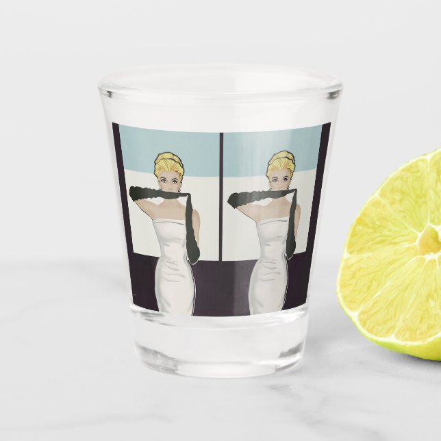 1950 Vintage Frau mit Abend-Handschuhen Schnapsglas (Vorderseite)
