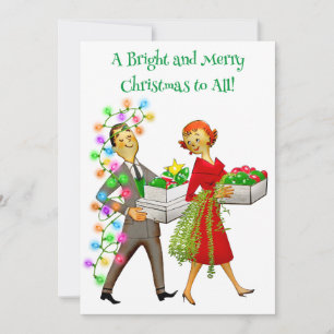 1950 Vintage Lady Dekorieren Weihnachtsbaum Feiertagskarte