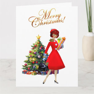 1950 Vintage Lady Frohe Weihnachten  Dankeskarte