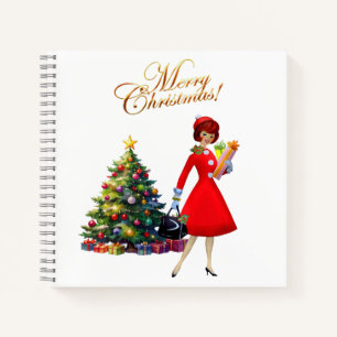 1950 Vintage Lady Frohe Weihnachten  Notizbuch