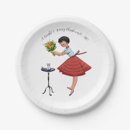 1950 Vintage Lady Frohe Weihnachten Pappteller