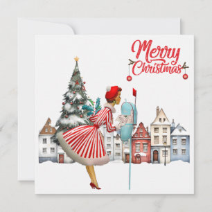 1950 Vintage Lady Posting Weihnachtsgrüße